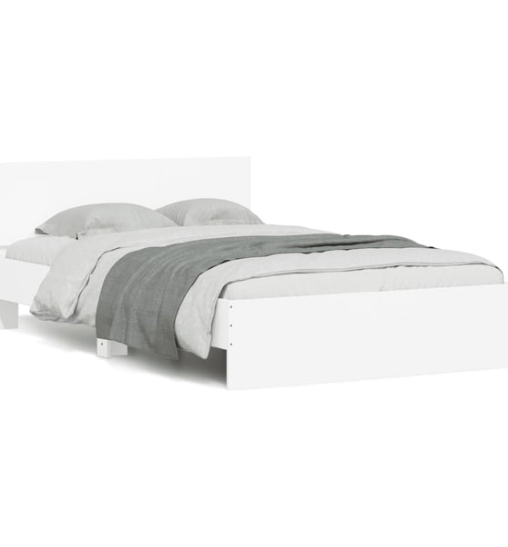 Bettgestell mit Kopfteil LED-Beleuchtung Weiß 135x190 cm