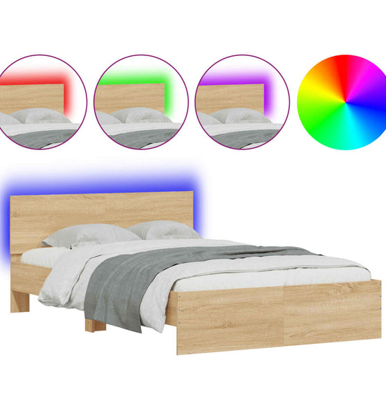 Bettgestell mit Kopfteil LED-Beleuchtung Sonoma-Eiche 135x190cm