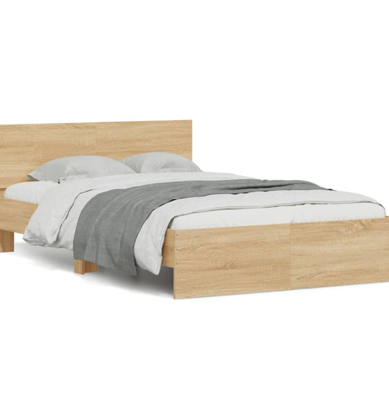 Bettgestell mit Kopfteil LED-Beleuchtung Sonoma-Eiche 135x190cm