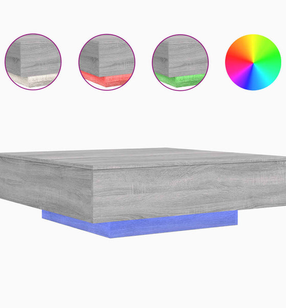Couchtisch mit LED-Leuchten Grau Sonoma 100x100x31 cm