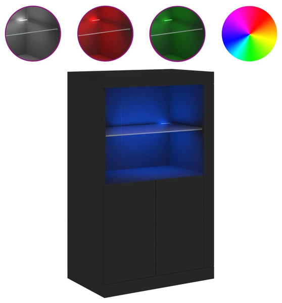 Beistellschrank mit LED-Leuchten Schwarz Holzwerkstoff