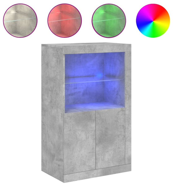 Beistellschrank mit LED-Leuchten Betongrau Holzwerkstoff