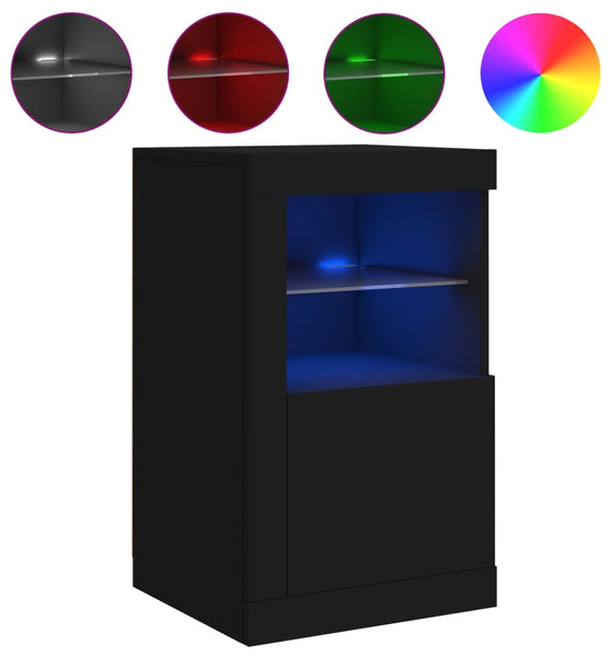 Beistellschrank mit LED-Leuchten Schwarz Holzwerkstoff