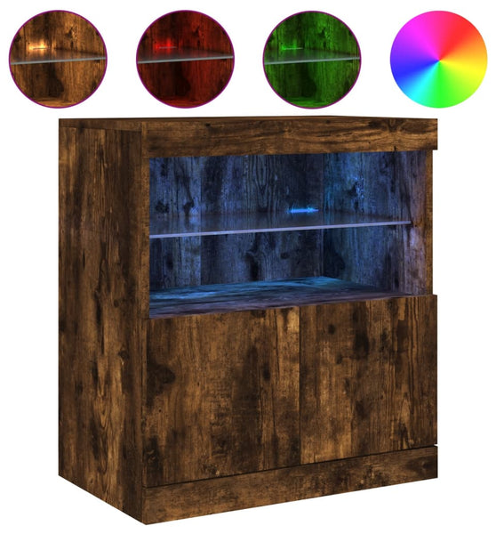 Sideboard mit LED-Leuchten Räuchereiche 60x37x67 cm