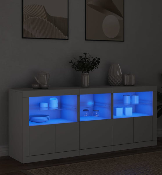 Sideboard mit LED-Leuchten Weiß 162x37x67 cm