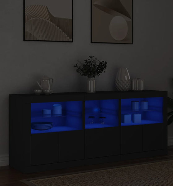 Sideboard mit LED-Leuchten Schwarz 162x37x67 cm