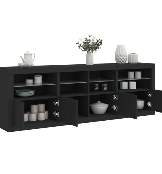 Sideboard mit LED-Leuchten Schwarz 202x37x67 cm