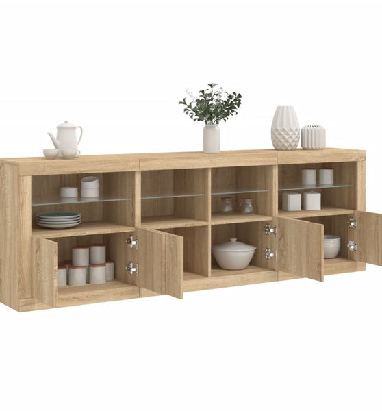 Sideboard mit LED-Leuchten Sonoma-Eiche 202x37x67 cm