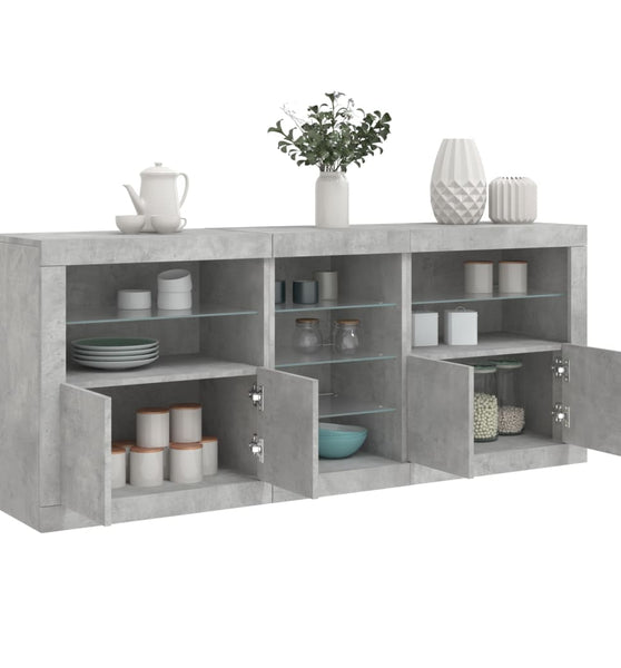 Sideboard mit LED-Leuchten Betongrau 181,5x37x67 cm