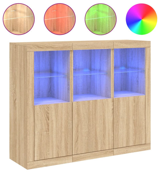 Sideboards mit LED-Leuchten 3 Stk. Sonoma-Eiche Holzwerkstoff