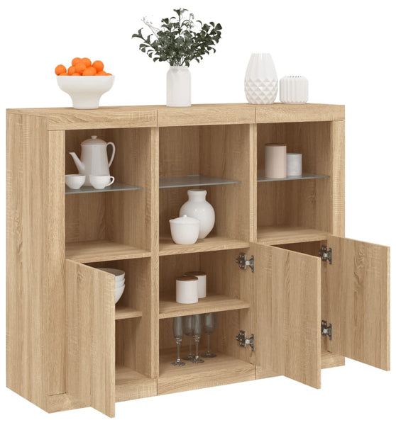 Sideboards mit LED-Leuchten 3 Stk. Sonoma-Eiche Holzwerkstoff