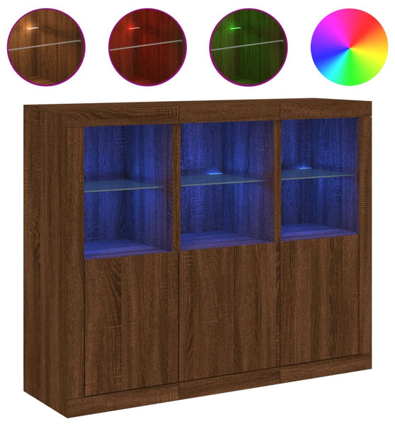 Sideboards mit LED-Leuchten 3 Stk. Braun Eichen-Optik