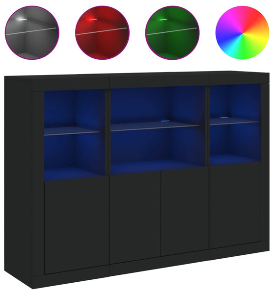 Sideboards mit LED-Leuchten 3 Stk. Schwarz Holzwerkstoff