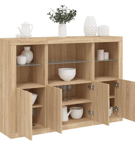 Sideboards mit LED-Leuchten 3 Stk. Sonoma-Eiche Holzwerkstoff