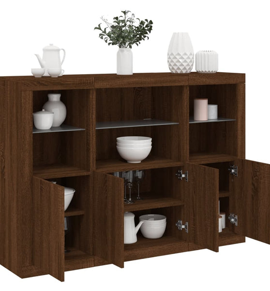 Sideboards mit LED-Leuchten 3 Stk. Braun Eichen-Optik