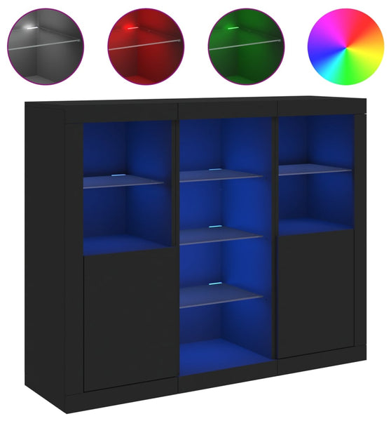 Sideboards mit LED-Leuchten 3 Stk. Schwarz Holzwerkstoff