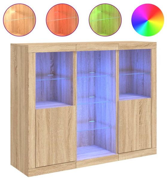 Sideboards mit LED-Leuchten 3 Stk. Sonoma-Eiche Holzwerkstoff