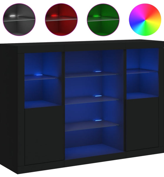 Sideboards mit LED-Leuchten 3 Stk. Schwarz Holzwerkstoff