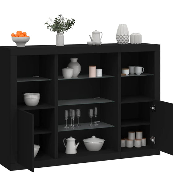 Sideboards mit LED-Leuchten 3 Stk. Schwarz Holzwerkstoff