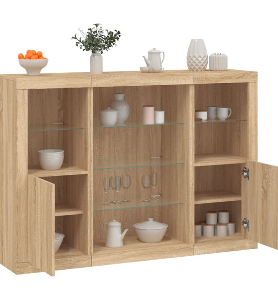 Sideboards mit LED-Leuchten 3 Stk. Sonoma-Eiche Holzwerkstoff