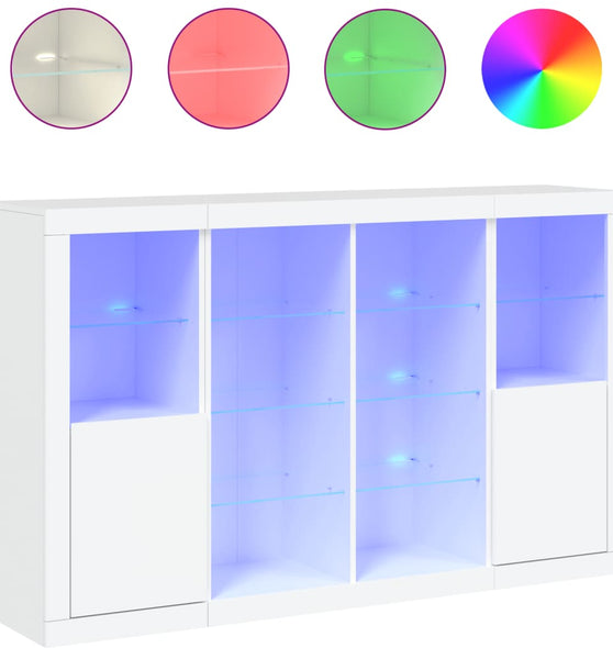 Sideboards mit LED-Leuchten 3 Stk. Weiß Holzwerkstoff