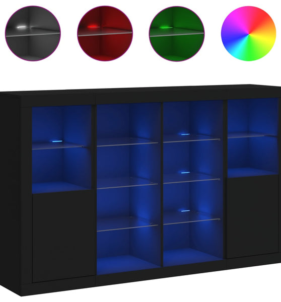 Sideboards mit LED-Leuchten 3 Stk. Schwarz Holzwerkstoff