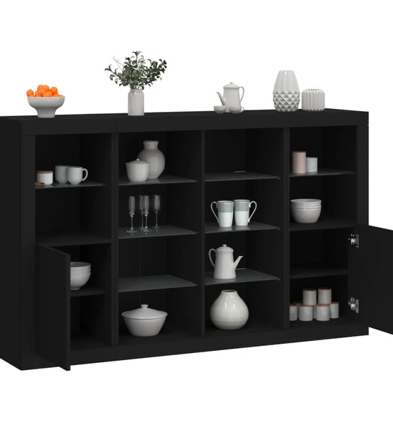 Sideboards mit LED-Leuchten 3 Stk. Schwarz Holzwerkstoff