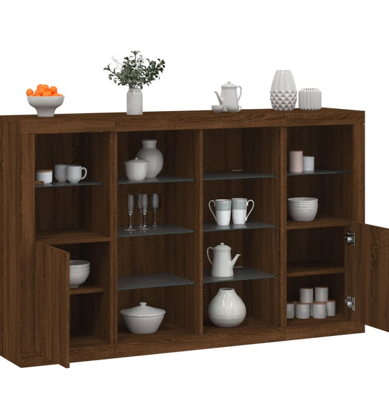 Sideboards mit LED-Leuchten 3 Stk. Braun Eichen-Optik