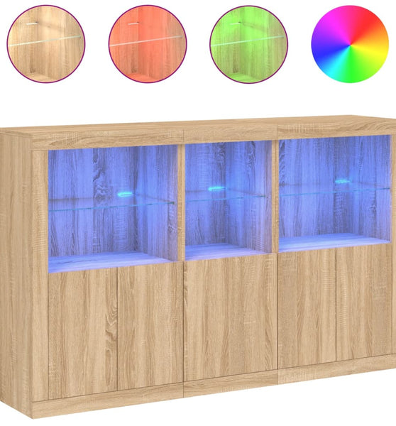 Sideboard mit LED-Leuchten Sonoma-Eiche 162x37x100 cm