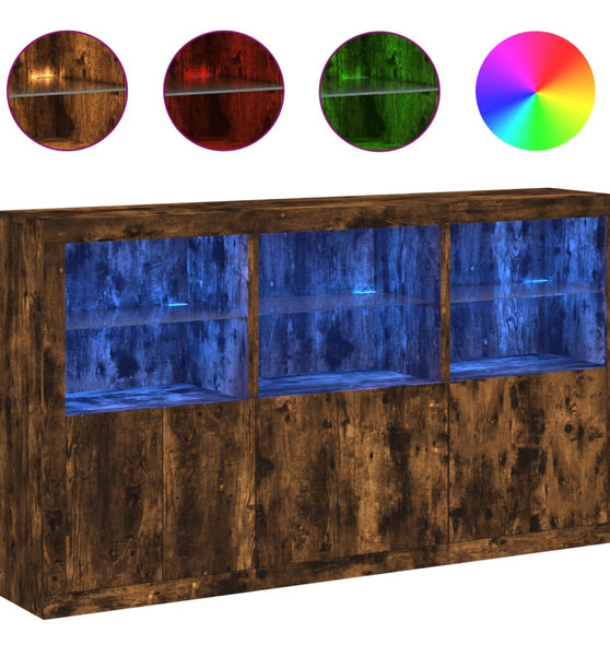 Sideboard mit LED-Leuchten Räuchereiche 181,5x37x100 cm