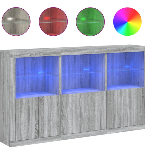 Sideboard mit LED-Leuchten Grau Sonoma 181,5x37x100 cm