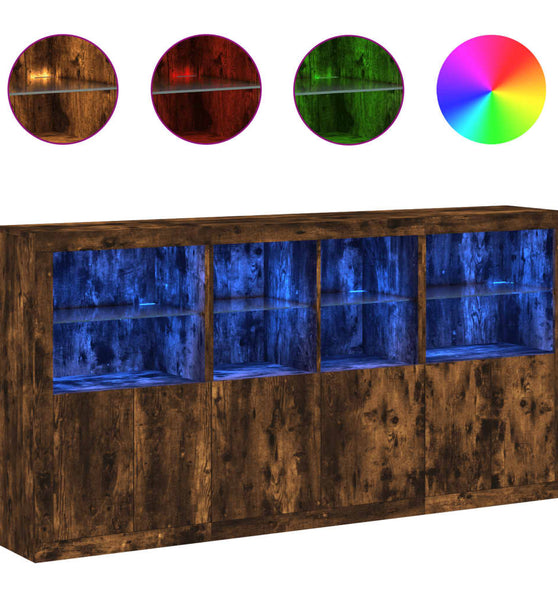 Sideboard mit LED-Leuchten Räuchereiche 202x37x100 cm