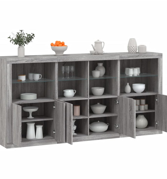 Sideboard mit LED-Leuchten Grau Sonoma 202x37x100 cm