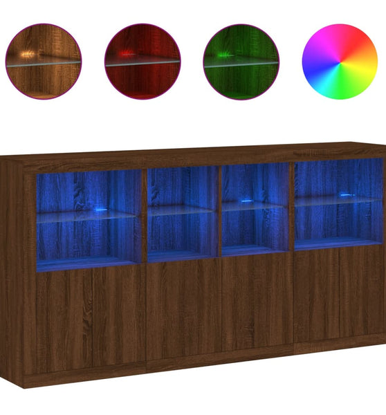 Sideboard mit LED-Leuchten Braun Eichen-Optik 202x37x100 cm