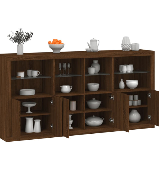 Sideboard mit LED-Leuchten Braun Eichen-Optik 202x37x100 cm