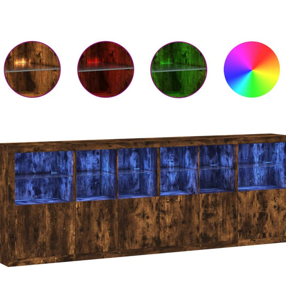 Sideboard mit LED-Leuchten Räuchereiche 283x37x100 cm