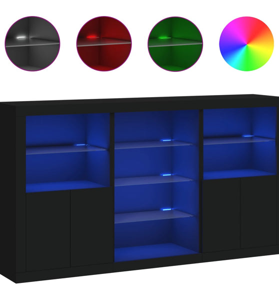 Sideboard mit LED-Leuchten Schwarz 181,5x37x100 cm