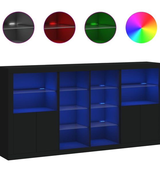 Sideboard mit LED-Leuchten Schwarz 202x37x100 cm