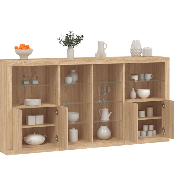 Sideboard mit LED-Leuchten Sonoma-Eiche 202x37x100 cm