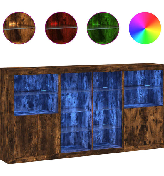 Sideboard mit LED-Leuchten Räuchereiche 202x37x100 cm