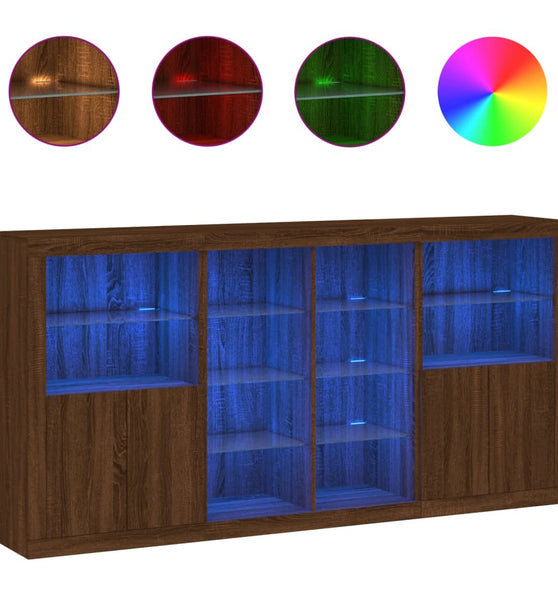 Sideboard mit LED-Leuchten Braun Eichen-Optik 202x37x100 cm