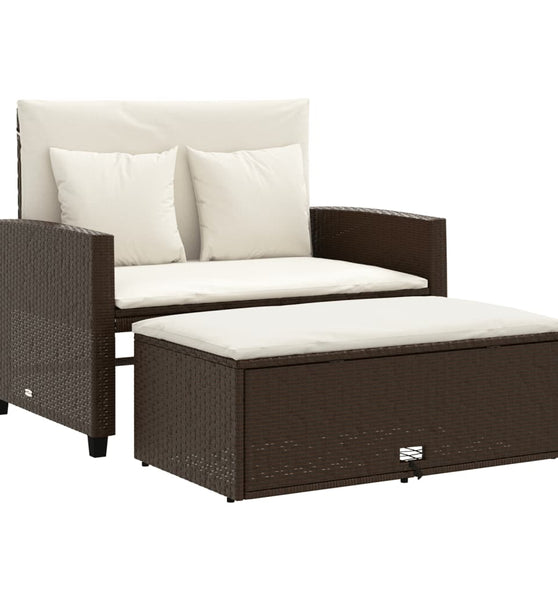 Gartensofa mit Kissen 2-Sitzer Braun Poly Rattan