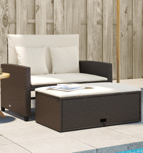 Gartensofa mit Kissen 2-Sitzer Braun Poly Rattan