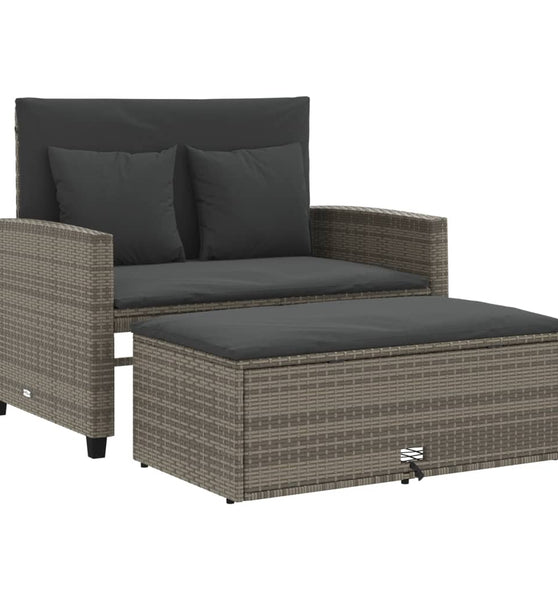 Gartensofa 2-Sitzer mit Kissen Grau Poly Rattan