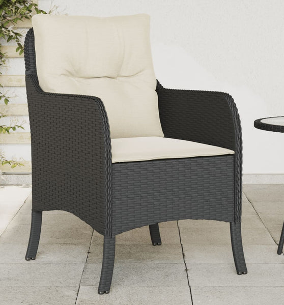 Gartenstühle mit Kissen 2 Stk. Schwarz Poly Rattan