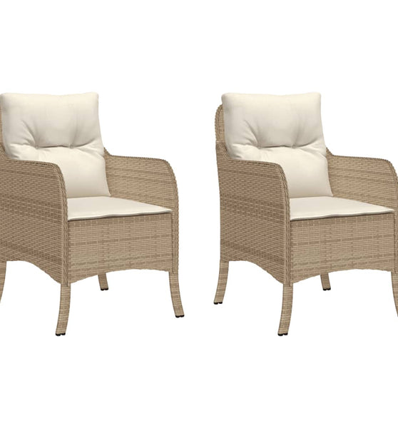 Gartenstühle mit Kissen 2 Stk. Beige Poly Rattan