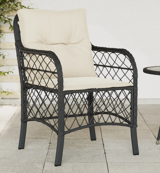 Gartenstühle mit Kissen 2 Stk. Schwarz Poly Rattan