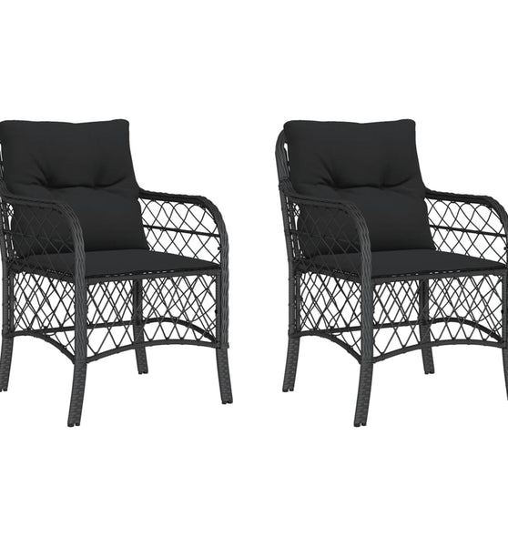 Gartenstühle mit Kissen 2 Stk. Schwarz Poly Rattan