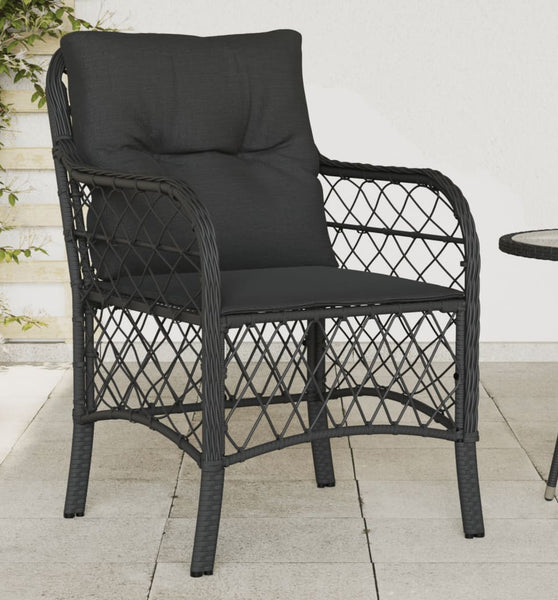 Gartenstühle mit Kissen 2 Stk. Schwarz Poly Rattan