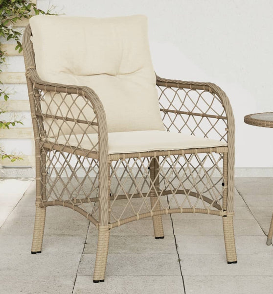 Gartenstühle mit Kissen 2 Stk. Beige Poly Rattan